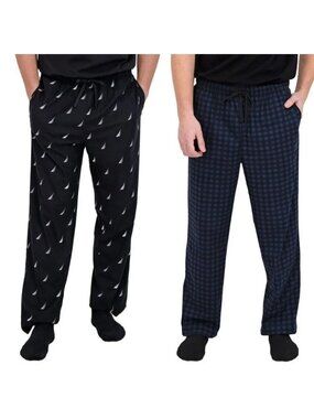 2-Pack  Nautica Men's L Fleece Sleep Pants Pattern Black & Navy e1547